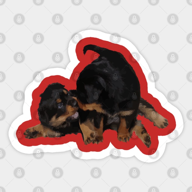Rottweiler Puppies Playing Vector Isolated Sticker by taiche
